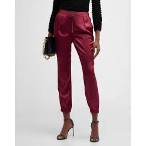 PAIGE Mulberry Satin Jogger Pants High Rise Ring Pull Zipper 7782E72-4441 Size 2